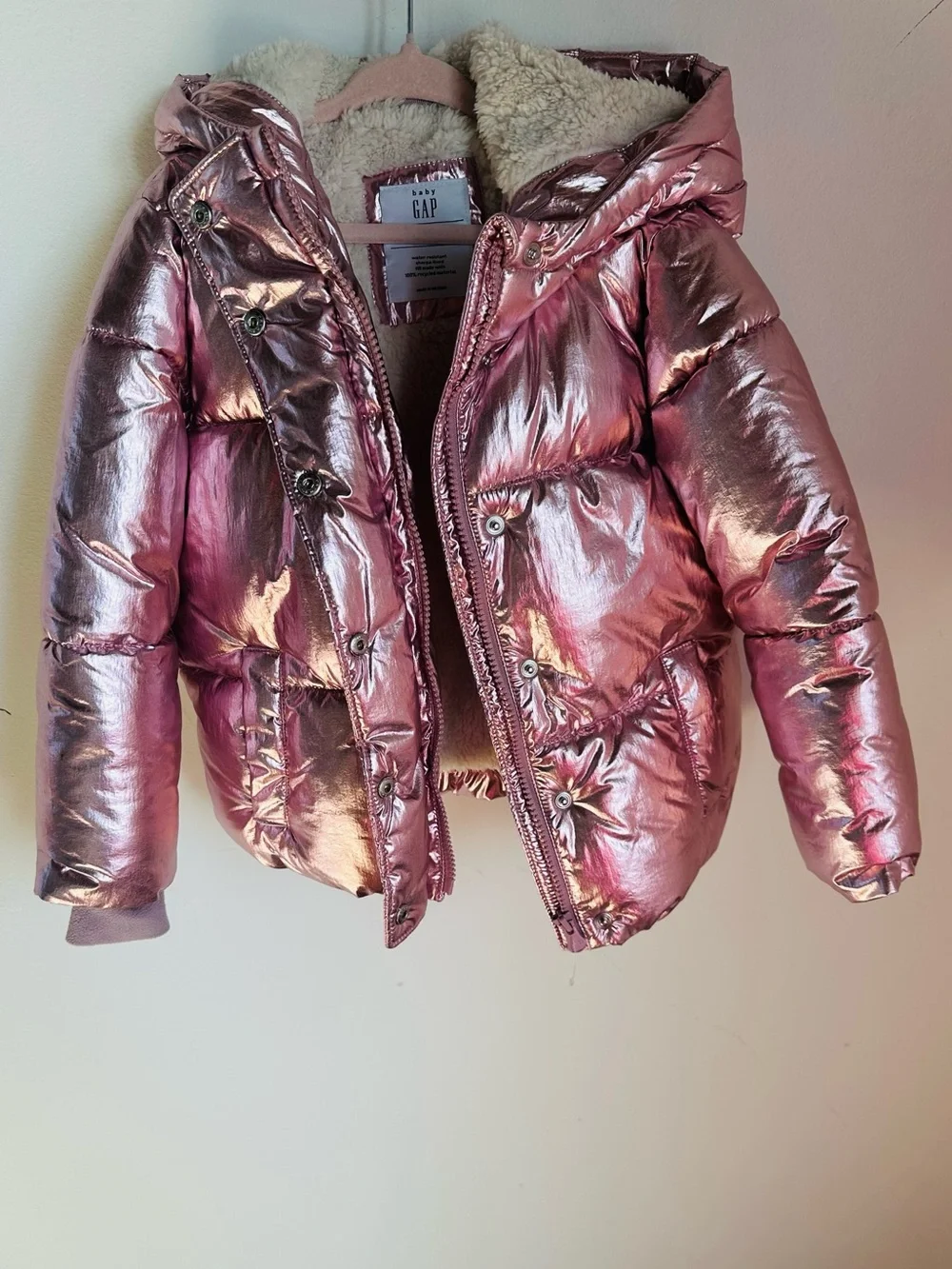GAP Metallic Rose Puffer Jacket with Sherpa Hood